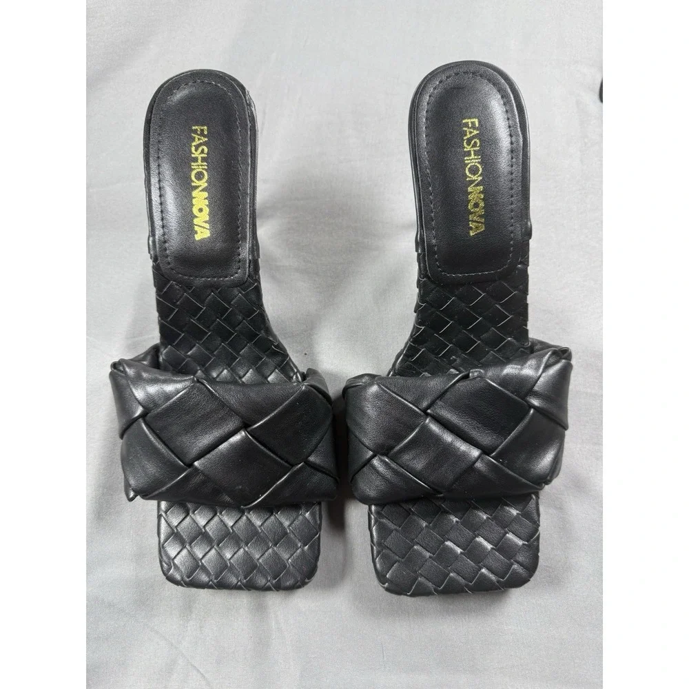 Fashion Nova My Point Of View Heeled Mules, Black, Size 7.5- Square  MSRP $34.99
